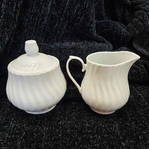 Vintage Remington Fine China Swirl Pattern White Cream And Sugar Set Lidded